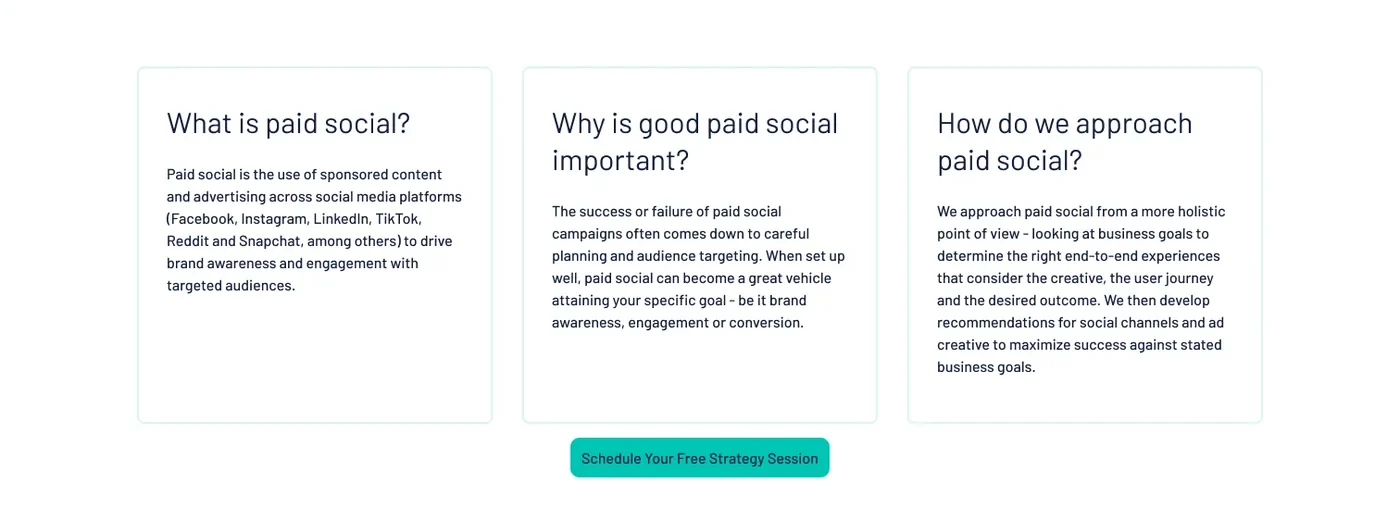 Tres bloques de la landing: qué es paid social, por qué es importante y cómo lo aborda LiftCentro